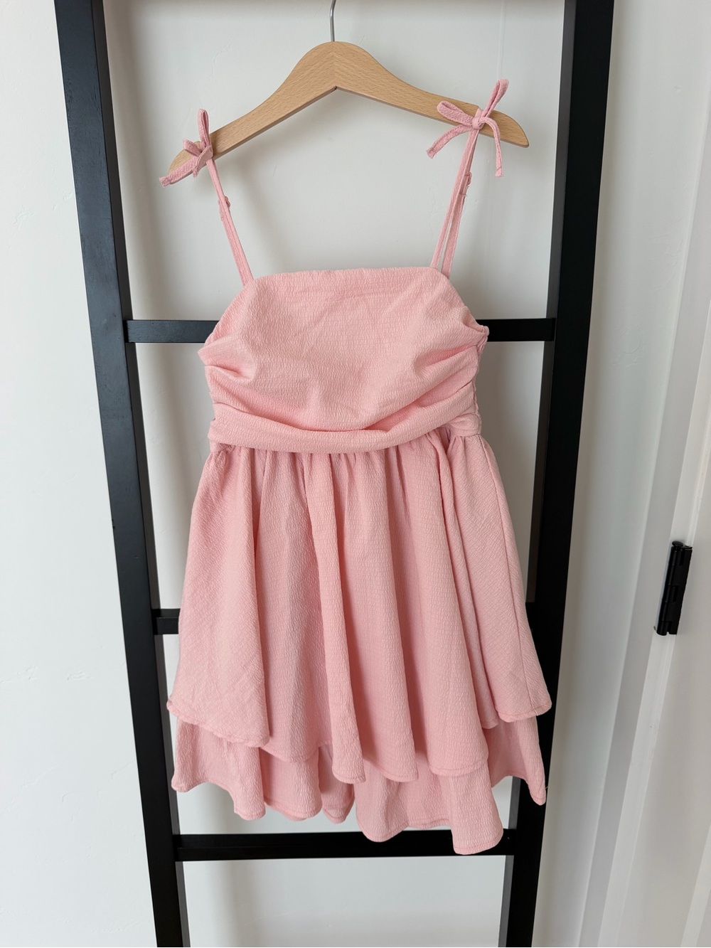 SHEIN Light Pink asjustable strap bow Layered Sundress